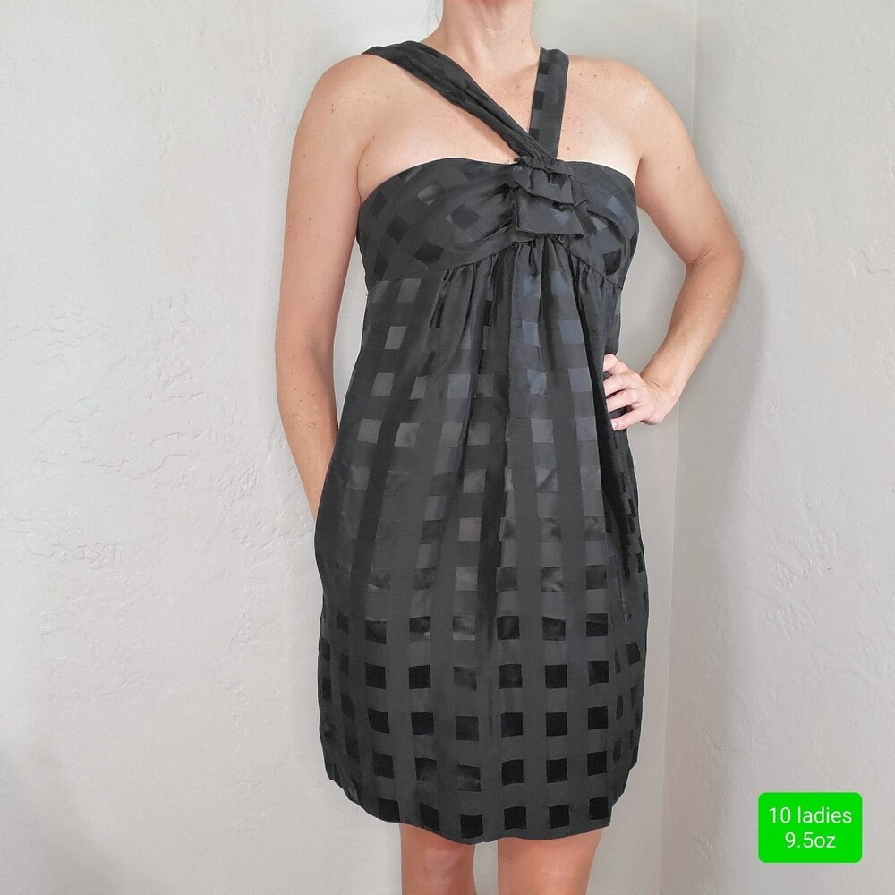 MARC BY MARC JACOBS Black Check Mini Babydoll Asymmetric Dress Size 10 Pockets
